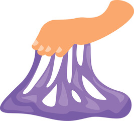 Obraz premium Hand interacting with and stretching a vibrant purple slime, providing a fun and engaging sensory experience