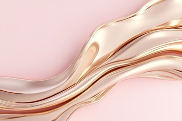 Obraz premium Smooth golden waves flow gently across a pastel pink gradient backdrop, creating a modern and luxurious design. This ultra-HD visual allows for creative text integration