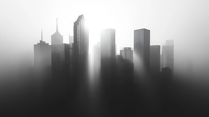 Fototapeta premium Urban skyline shrouded in smog, hazy atmosphere, 3D illustration. 