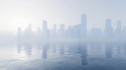 Fototapeta premium Urban skyline shrouded in smog, hazy atmosphere, 3D illustration. 