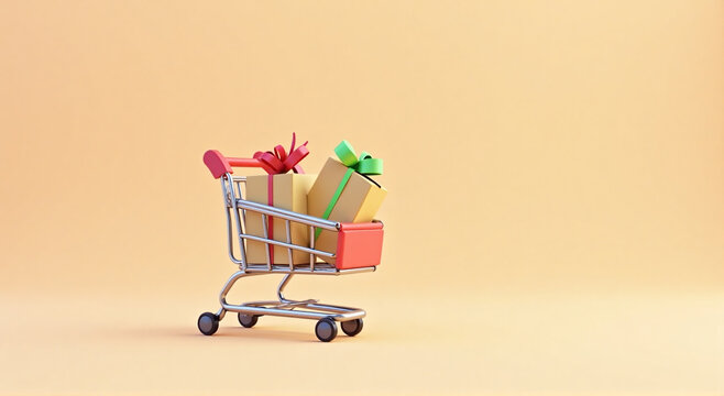 shopping cart full of gifts, cart, shopping, buy, trolley, market, shop, basket, supermarket, sale, gift, retail, business, store, red, object, christmas, commerce, box, empty, purchase, metal, presen
