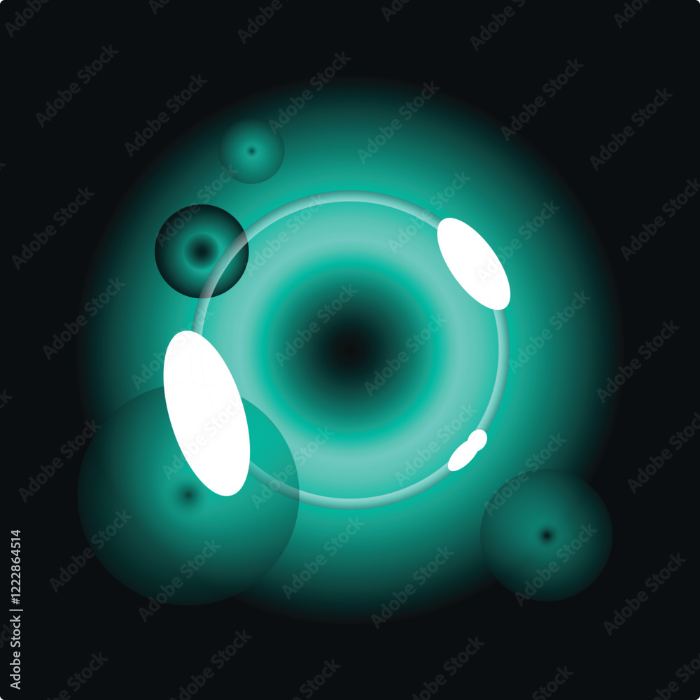 Wall mural turquoise portal effect with glowing rings and lens flares creating a mesmerizing visual experience 