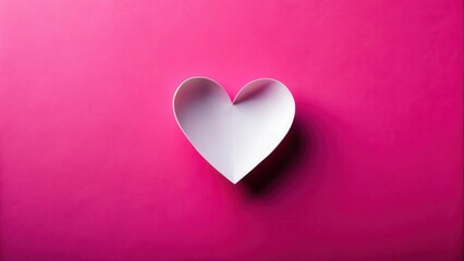 Fototapeta premium A single, delicate paper heart sits atop a vibrant pink background, its gentle curves and lines evoking a sense of fragility and vulnerability, pink heart, empty
