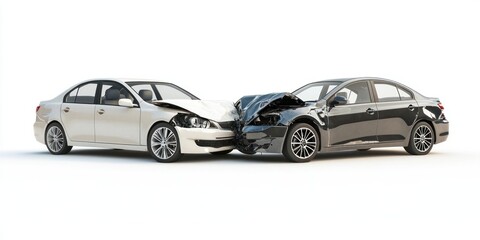 2 modern sedan collision car vehicles damage.
