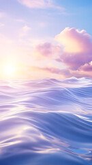 Phone background wallpaper, pastel aesthetic, gentle waves of very light blue, soft lavender clouds drifting, warm sunlight filtering through, creating a tranquil seascape, serene and dreamy ambiance.