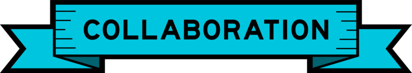 Ribbon label banner with word collaboration in blue color on white background