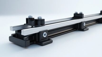 Close-up view of a precision linear rail system showcasing its components and structure