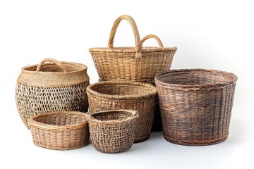 Obraz premium A Collection of Exquisitely Crafted Wicker Baskets: Rustic Charm and Timeless Design
