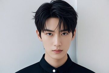 arafed asian man with black hair and a black shirt