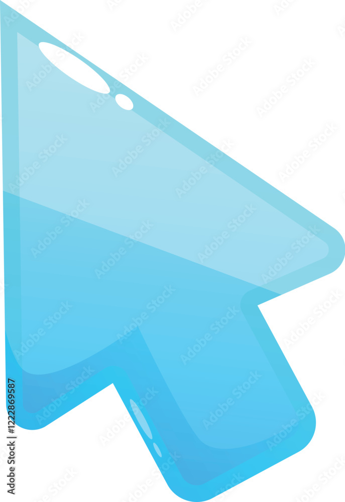 Poster glossy blue cursor pointing upwards, representing clicking, navigation, and user interface interacti