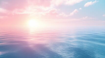 Obraz premium Pastel sunrise over tranquil ocean horizon with soft pink and blue skies and sea