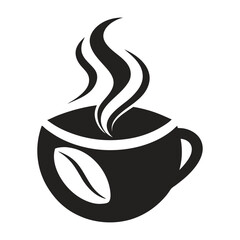 Monochrome icon illustration of a drink with black coffee in a coffee cup
