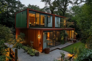 Modern Eco-Friendly Home Built from Shipping Containers in Nature