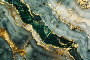 Image of Emerald green dark marble pattern with golden veins. Texture for background usage