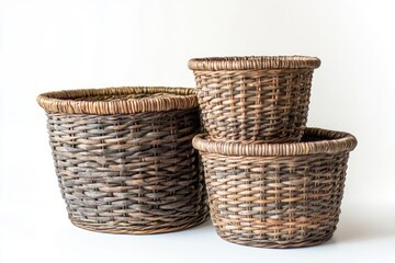 Three Tiered Wicker Baskets - Rustic Storage Containers for Home Decor, Plant Pots, and Organization