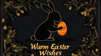 Minimalist Easter Bunny with Golden Floral Frame for Greeting Card Design