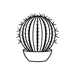 Golden barrel cactus line art vector. Round green cactus  line art vector. Cactus vector