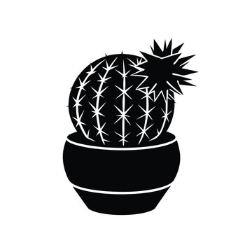 Golden barrel cactus silhouette vector. Round green cactus  silhouette vector. Cactus vector. 