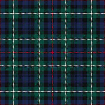 MacKenzie tartan plaid. Scottish pattern fabric swatch close-up. 