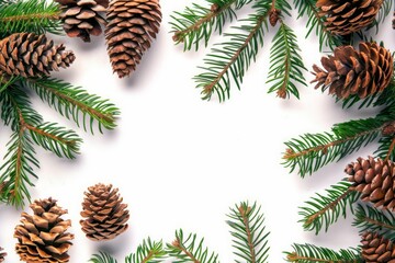 Naklejka premium Cones and branches pine tree, fir tree background. High quality photo