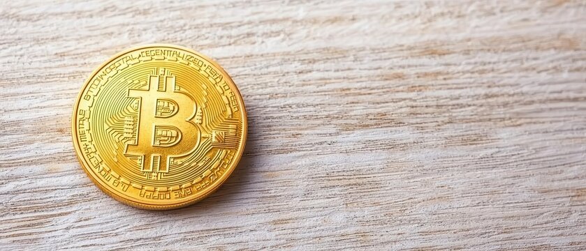 A high-resolution image of a gold coin with intricate details, placed on a wooden surface