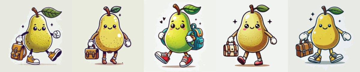 cute pear vector collection carrying a bag