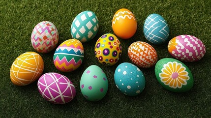 Obraz premium Colorful Easter Eggs on Grass