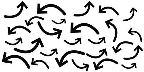 Collection of curved arrows. Set of simple curved hand drawn arrows. Collection of pointers. eps 888