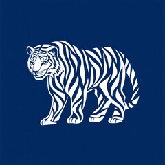 Obraz premium Stylized White Tiger Design On Dark Blue Background