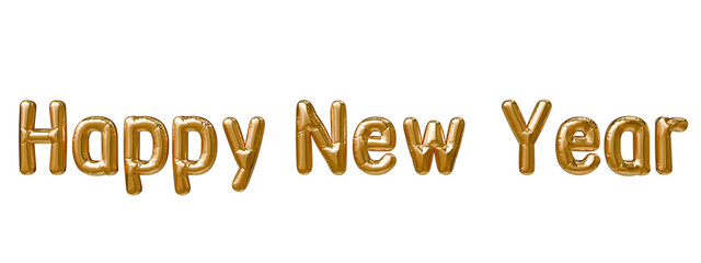 Happy New Year in gold metallic balloon style. 3D illustration for New Year's Eve
