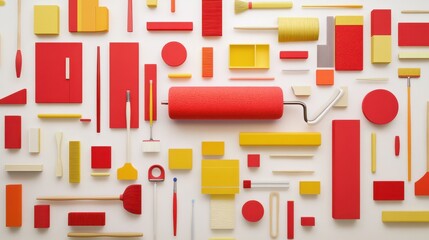 Obraz premium Colorful arrangement of painting tools and materials on a white background for creative projects