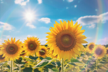 Sunflower with rainbow lens flare effect