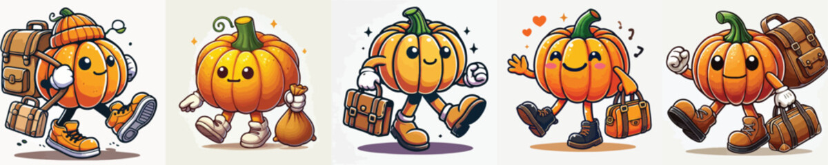 vector of cute pumpkins carrying a bag