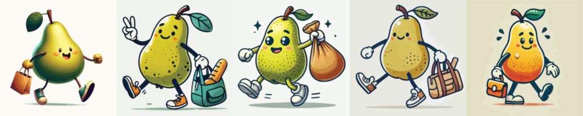 cute pear vector carrying a bag