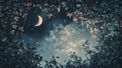 Celestial Tapestry with Stars and Vines