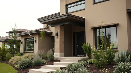 Fototapeta premium Modern Luxury Home Exterior: Contemporary Architecture and Landscaping Design