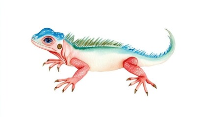 Naklejka premium Colorful lizard illustration showcasing vibrant features and unique anatomy against a white background