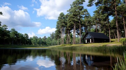 Obraz premium Secluded Lakeside Cabin