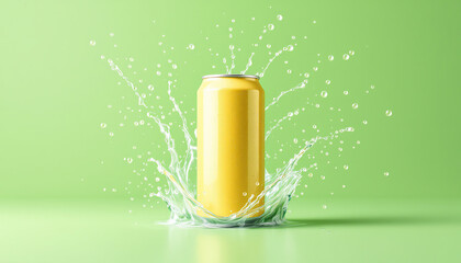 Yellow Can Splashing In Refreshing Water