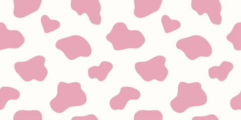 Simple pink animal texture background. Dalmatian wallpaper for textile, wrapping paper, fabric, cover design. Seamless pattern with cow print.  © Darina
