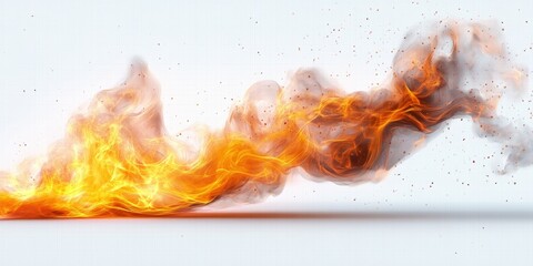 Dynamic Flames Dancing on a White Background Creating a Captivating Visual of Fire and Smoke for Creative Projects and Designs