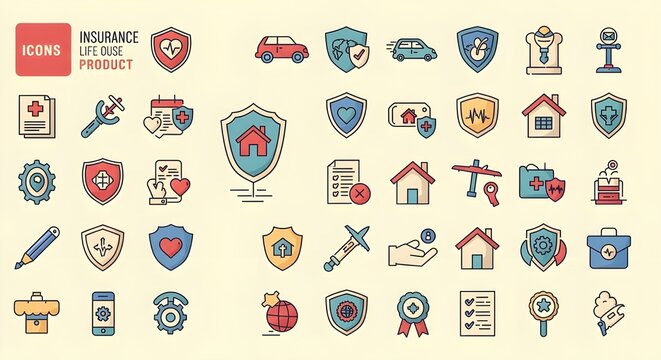 Paquete de iconos de conjunto de seguros