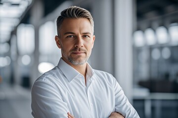 Fototapeta premium arafed man in a white shirt with his arms crossed