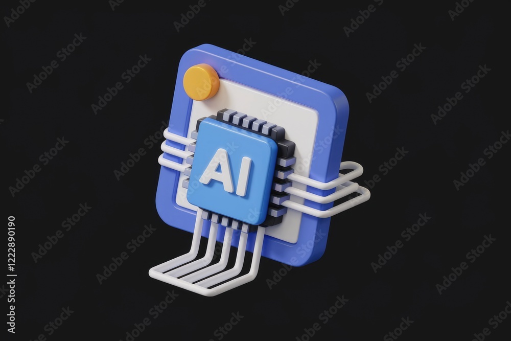 Poster 3d rendering of ai microchip integrated into a digital device, symbolizing artificial intelligence t
