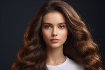 Fototapeta premium arafed woman with long brown hair and a white shirt