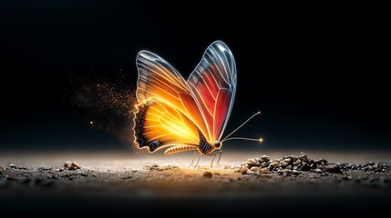 Fototapeta premium A neon-lit butterfly with holographic wings fluttering in a digital forest, ultra-realistic, photo-realistic, highly detailed, 