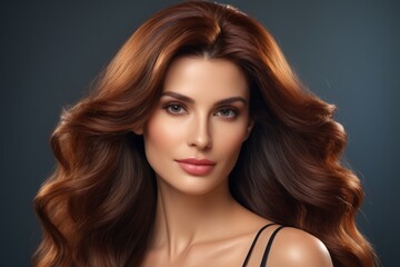 Fototapeta premium a close up of a woman with long brown hair and a black bra