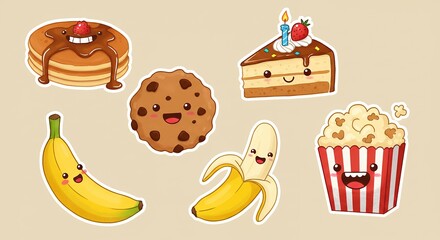 Adorable Kawaii Food Stickers Pancakes Banana Cake