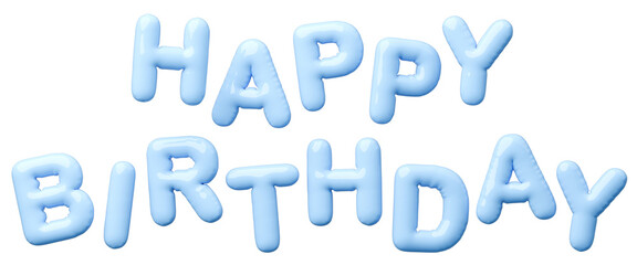 3D画像_風船_HAPPY BIRTHDAY_水色
