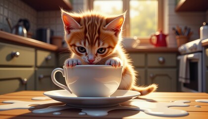 Adorable bear cub wearing red t-shirt in sunny forest, playful charm